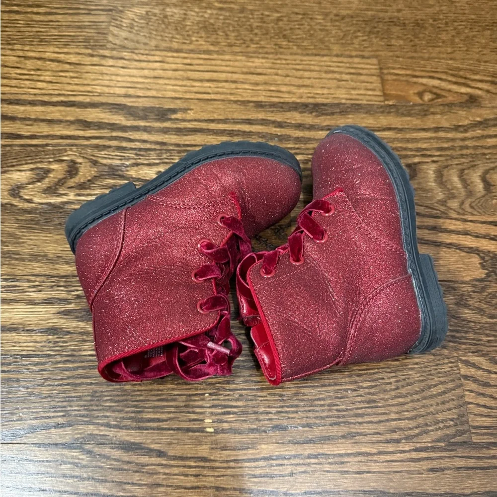 Cat & Jack Red Glitter Girls' Lace-Up Boots